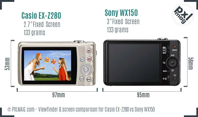 Casio EX-Z280 vs Sony WX150 Screen and Viewfinder comparison