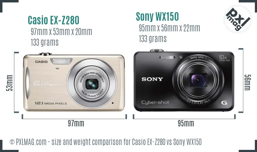 Casio EX-Z280 vs Sony WX150 size comparison