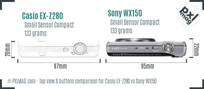 Casio EX-Z280 vs Sony WX150 top view buttons comparison