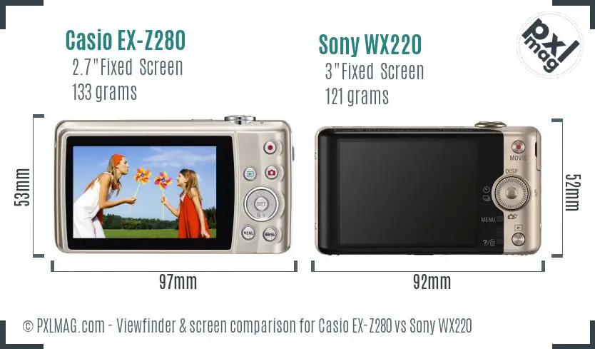 Casio EX-Z280 vs Sony WX220 Screen and Viewfinder comparison