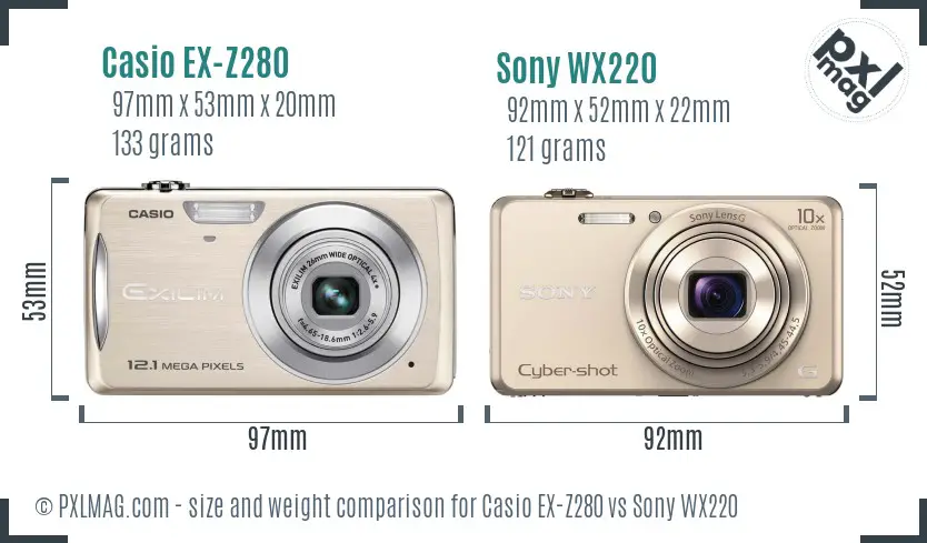 Casio EX-Z280 vs Sony WX220 size comparison
