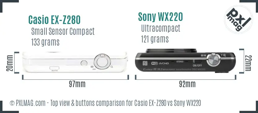 Casio EX-Z280 vs Sony WX220 top view buttons comparison