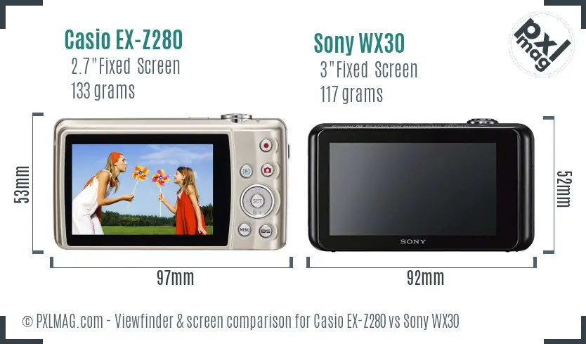 Casio EX-Z280 vs Sony WX30 Screen and Viewfinder comparison