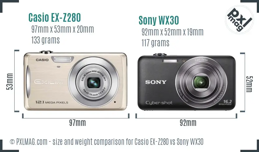 Casio EX-Z280 vs Sony WX30 size comparison