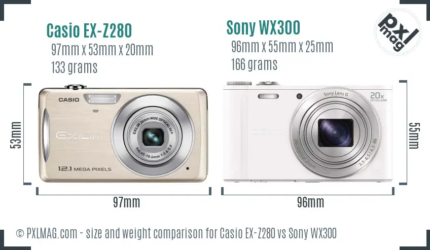 Casio EX-Z280 vs Sony WX300 size comparison