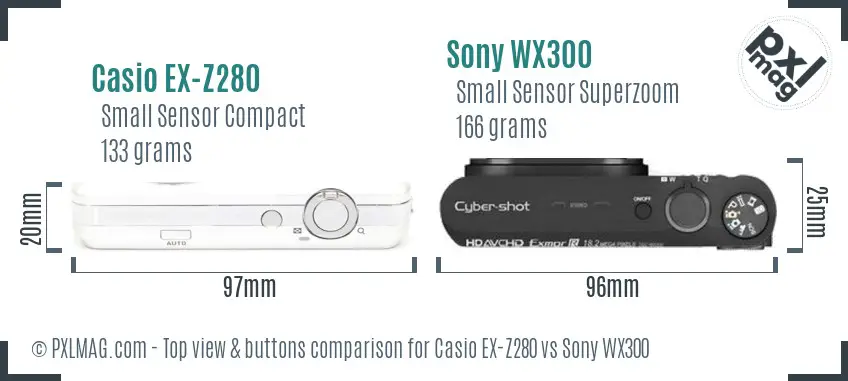 Casio EX-Z280 vs Sony WX300 top view buttons comparison