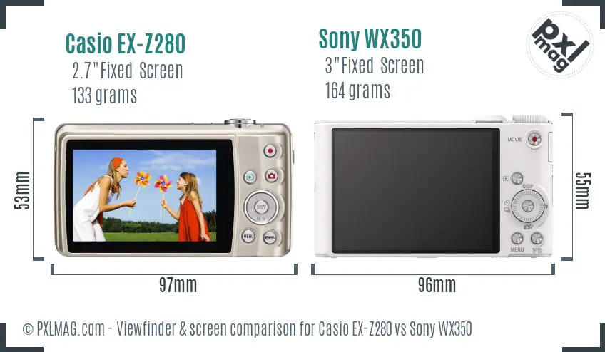 Casio EX-Z280 vs Sony WX350 Screen and Viewfinder comparison