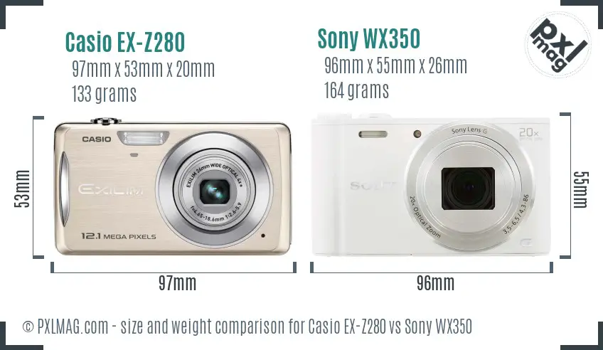 Casio EX-Z280 vs Sony WX350 size comparison