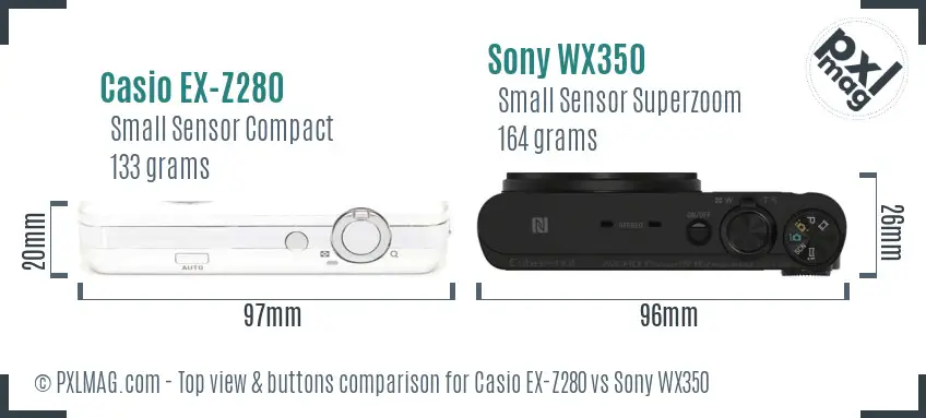 Casio EX-Z280 vs Sony WX350 top view buttons comparison