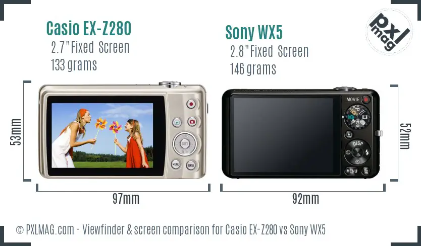 Casio EX-Z280 vs Sony WX5 Screen and Viewfinder comparison