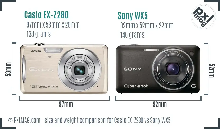 Casio EX-Z280 vs Sony WX5 size comparison