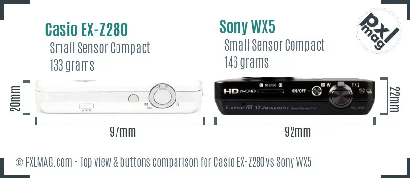 Casio EX-Z280 vs Sony WX5 top view buttons comparison