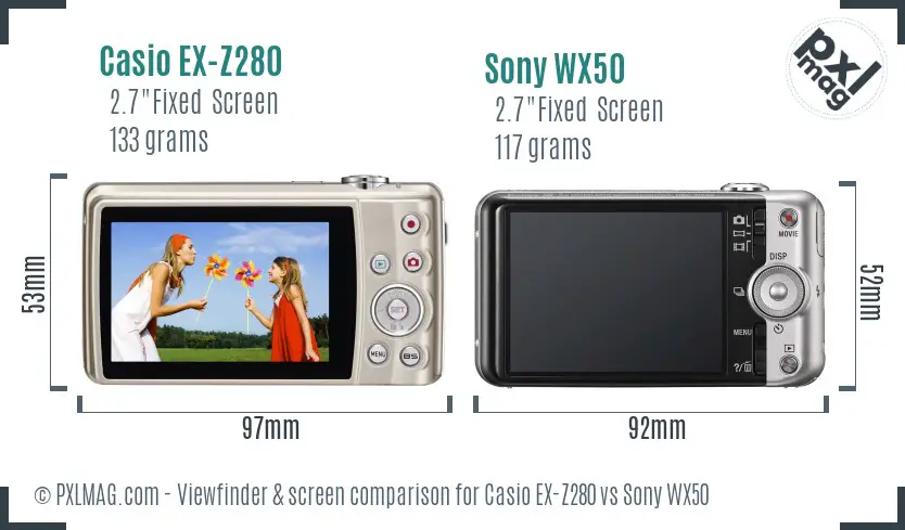 Casio EX-Z280 vs Sony WX50 Screen and Viewfinder comparison