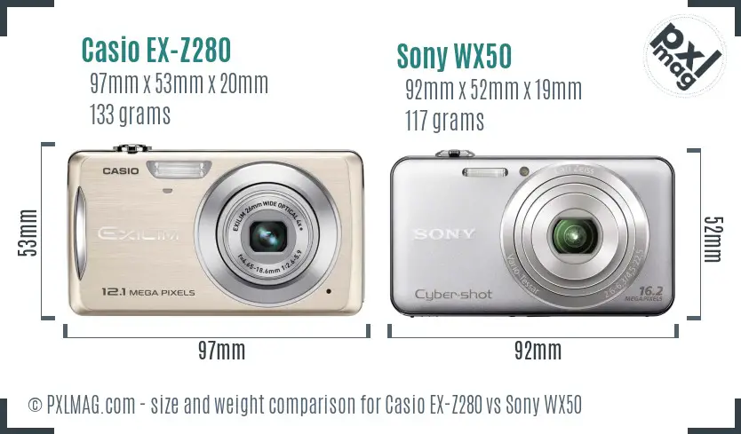 Casio EX-Z280 vs Sony WX50 size comparison