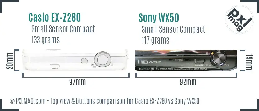 Casio EX-Z280 vs Sony WX50 top view buttons comparison