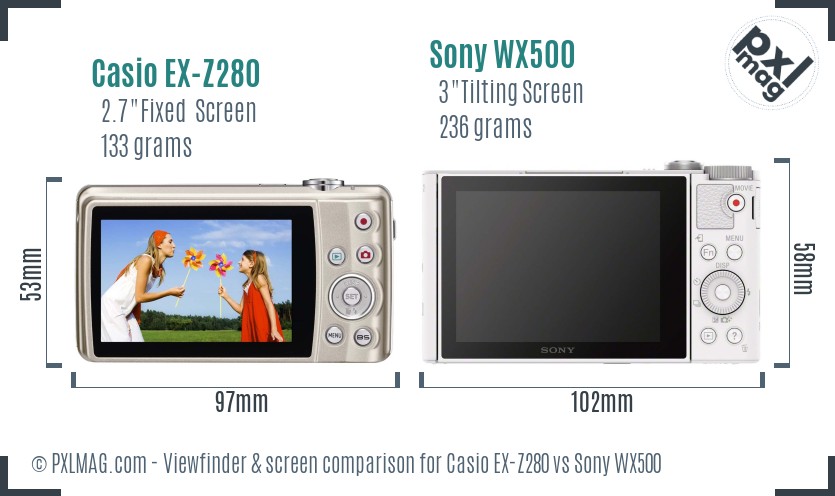 Casio EX-Z280 vs Sony WX500 Screen and Viewfinder comparison