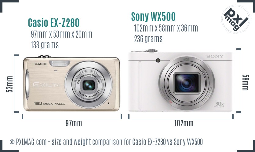 Casio EX-Z280 vs Sony WX500 size comparison Casio EX-Z280 vs Sony WX500 size comparison