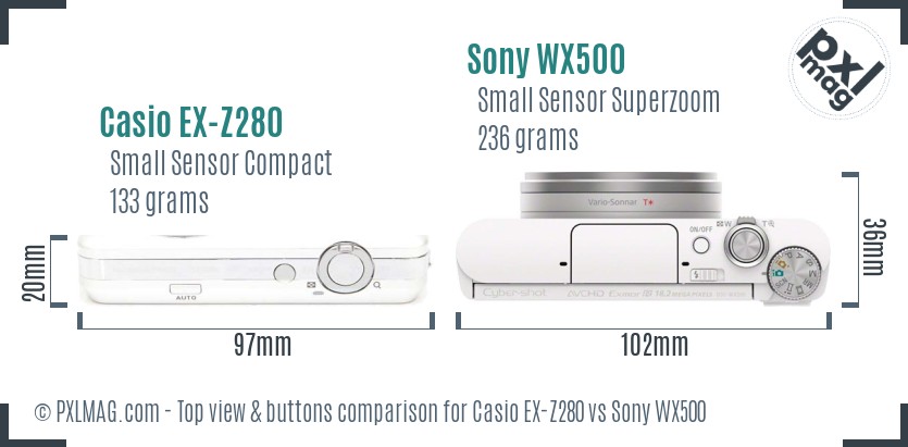 Casio EX-Z280 vs Sony WX500 top view buttons comparison