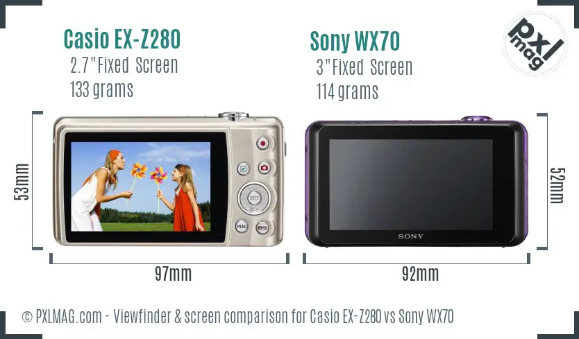 Casio EX-Z280 vs Sony WX70 Screen and Viewfinder comparison