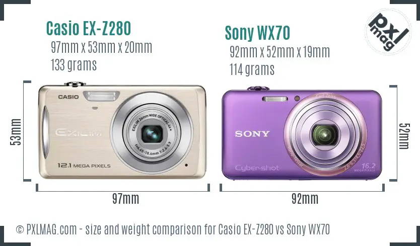Casio EX-Z280 vs Sony WX70 size comparison