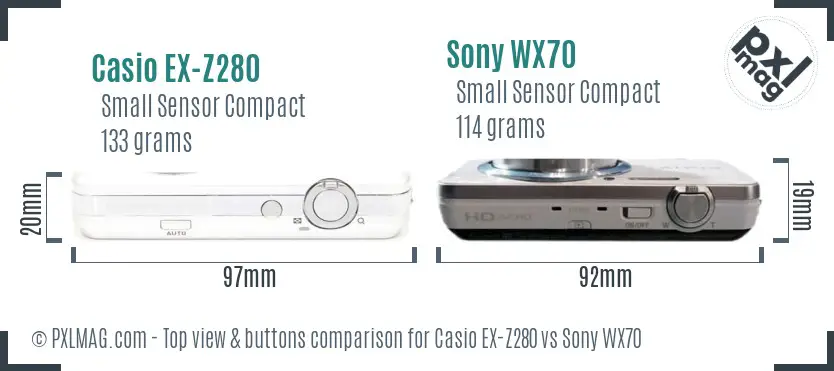 Casio EX-Z280 vs Sony WX70 top view buttons comparison
