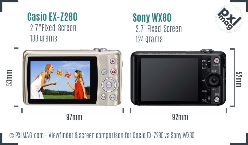 Casio EX-Z280 vs Sony WX80 Screen and Viewfinder comparison