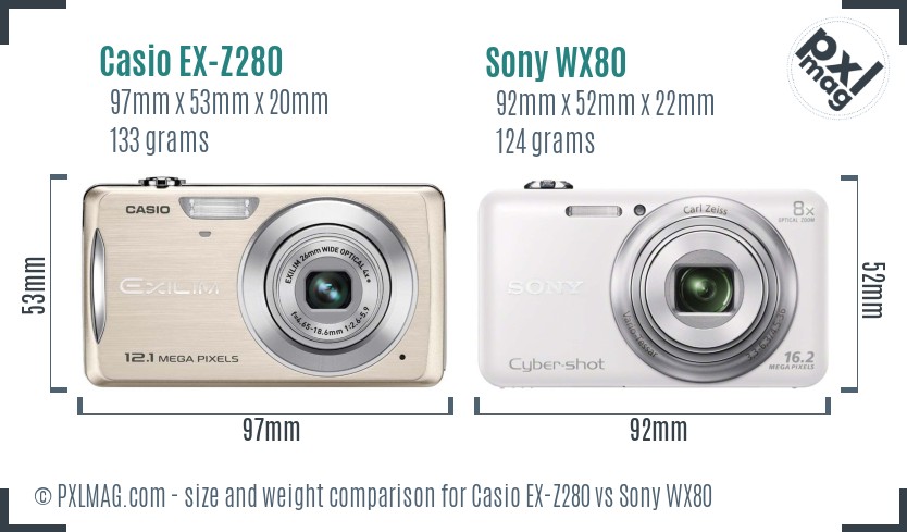 Casio EX-Z280 vs Sony WX80 size comparison