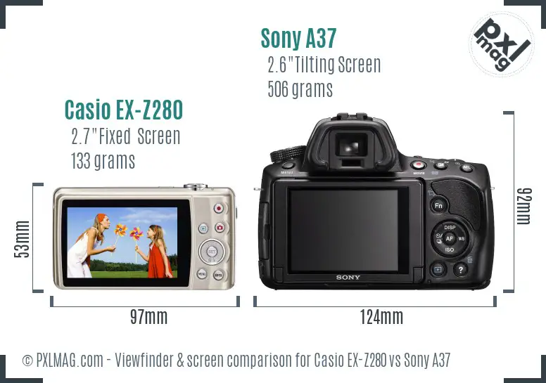 Casio EX-Z280 vs Sony A37 Screen and Viewfinder comparison