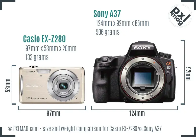 Casio EX-Z280 vs Sony A37 size comparison