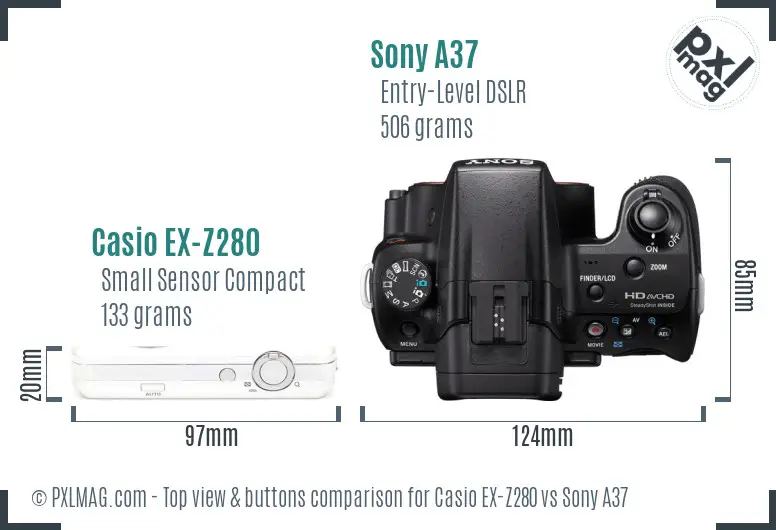 Casio EX-Z280 vs Sony A37 top view buttons comparison