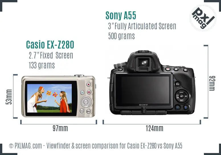 Casio EX-Z280 vs Sony A55 Screen and Viewfinder comparison