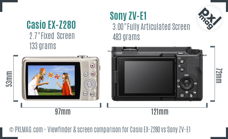 Casio EX-Z280 vs Sony ZV-E1 Screen and Viewfinder comparison