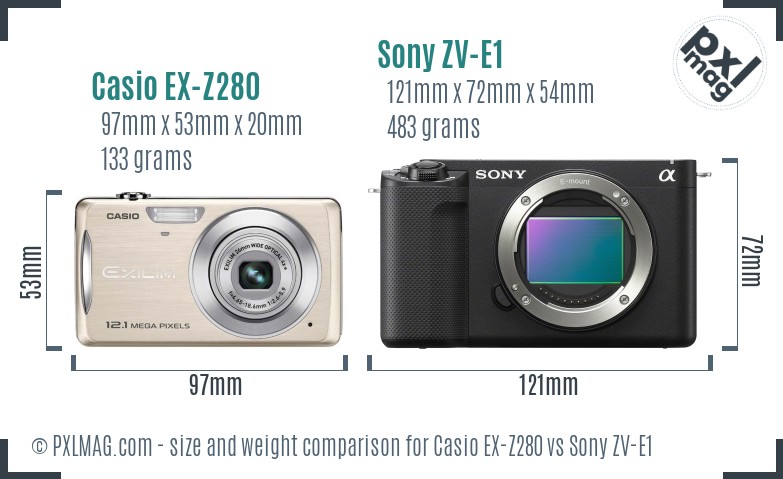 Casio EX-Z280 vs Sony ZV-E1 size comparison