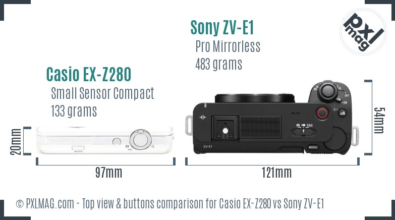 Casio EX-Z280 vs Sony ZV-E1 top view buttons comparison