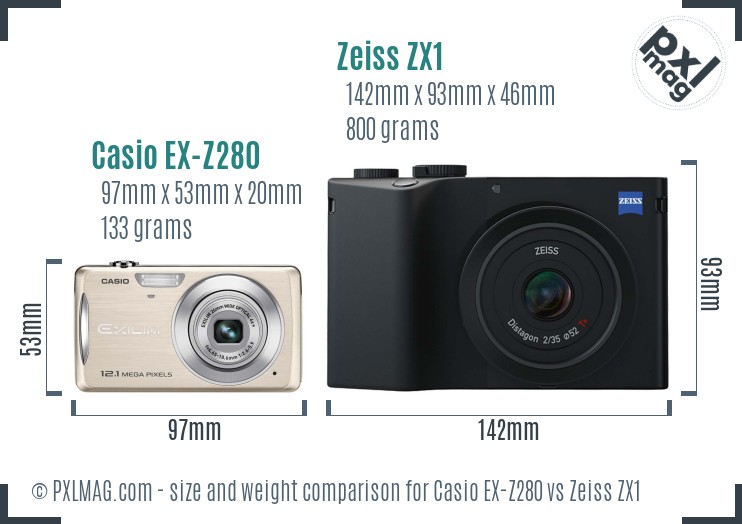 Casio EX-Z280 vs Zeiss ZX1 size comparison