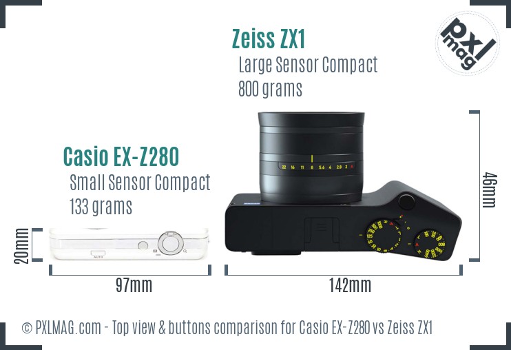 Casio EX-Z280 vs Zeiss ZX1 top view buttons comparison
