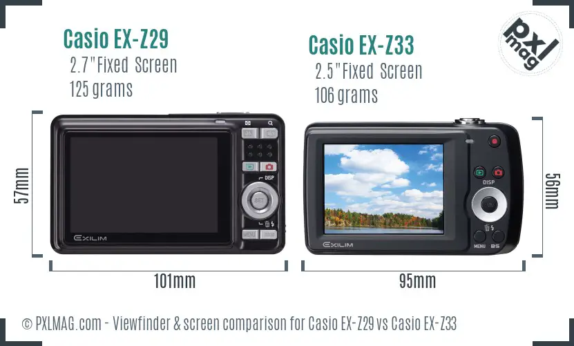 Casio EX-Z29 vs Casio EX-Z33 Screen and Viewfinder comparison