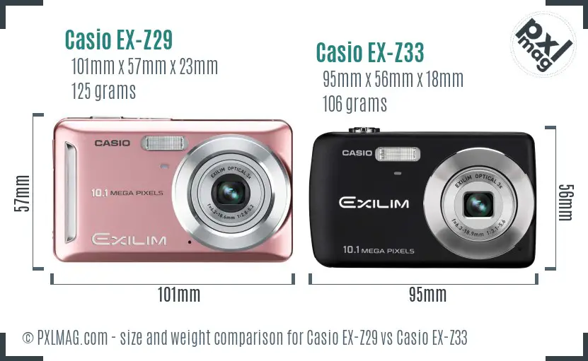 Casio EX-Z29 vs Casio EX-Z33 size comparison