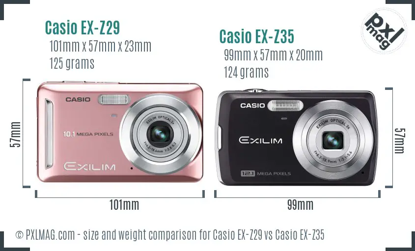 Casio EX-Z29 vs Casio EX-Z35 size comparison