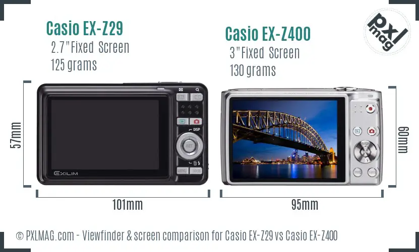 Casio EX-Z29 vs Casio EX-Z400 Screen and Viewfinder comparison