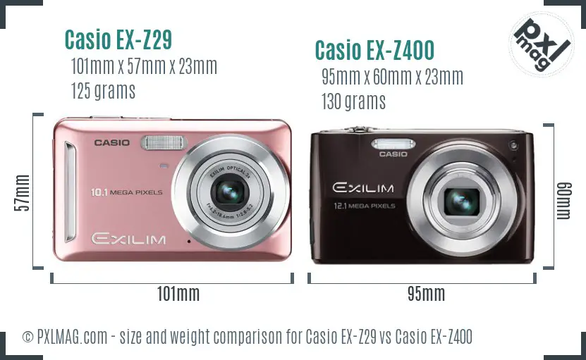 Casio EX-Z29 vs Casio EX-Z400 size comparison