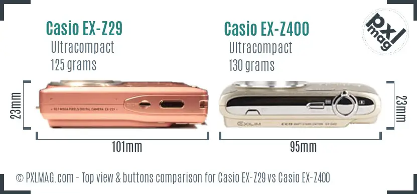 Casio EX-Z29 vs Casio EX-Z400 top view buttons comparison