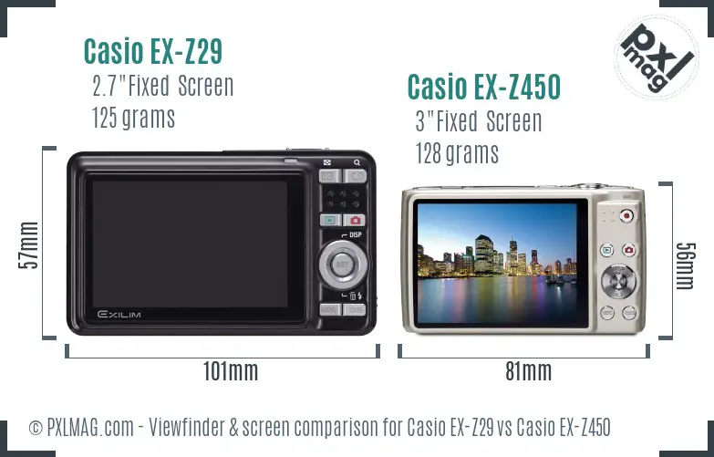 Casio EX-Z29 vs Casio EX-Z450 Screen and Viewfinder comparison