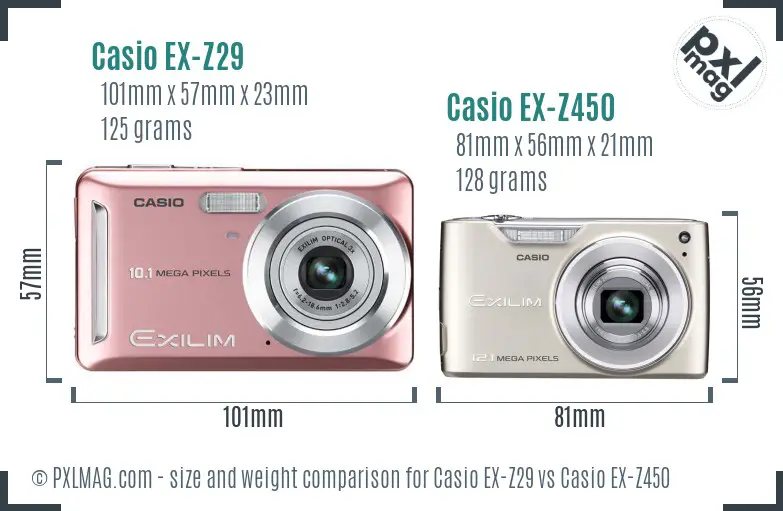 Casio EX-Z29 vs Casio EX-Z450 size comparison