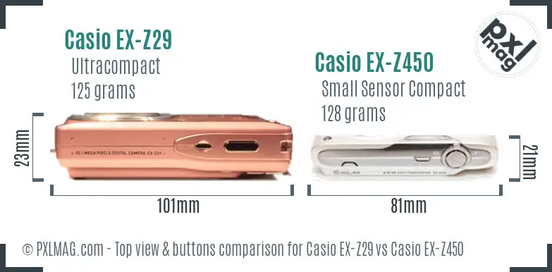Casio EX-Z29 vs Casio EX-Z450 top view buttons comparison