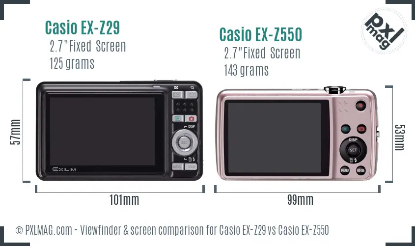 Casio EX-Z29 vs Casio EX-Z550 Screen and Viewfinder comparison