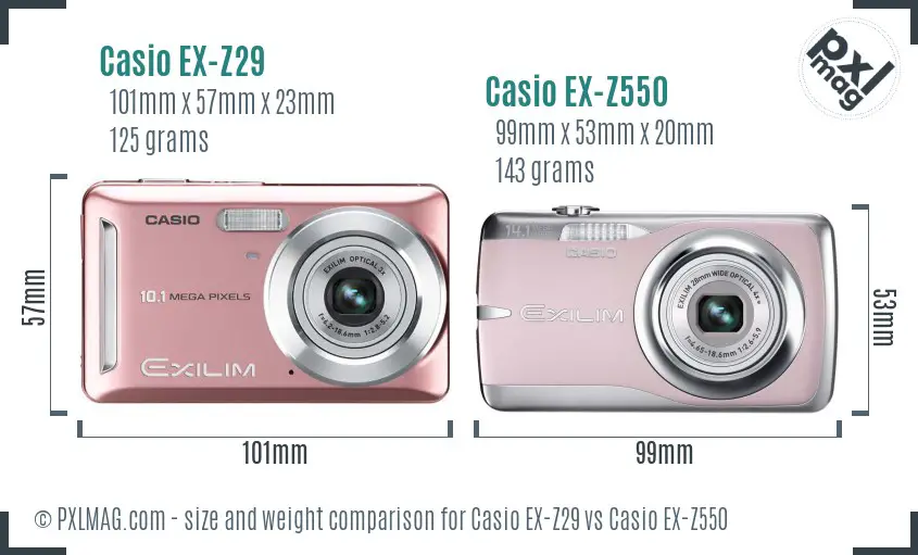 Casio EX-Z29 vs Casio EX-Z550 size comparison