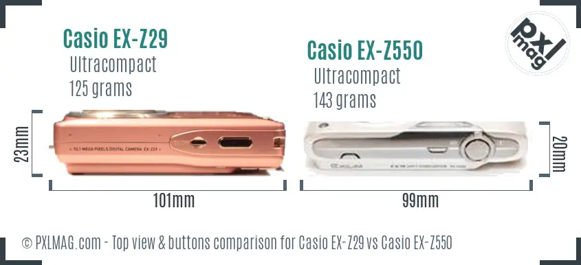 Casio EX-Z29 vs Casio EX-Z550 top view buttons comparison