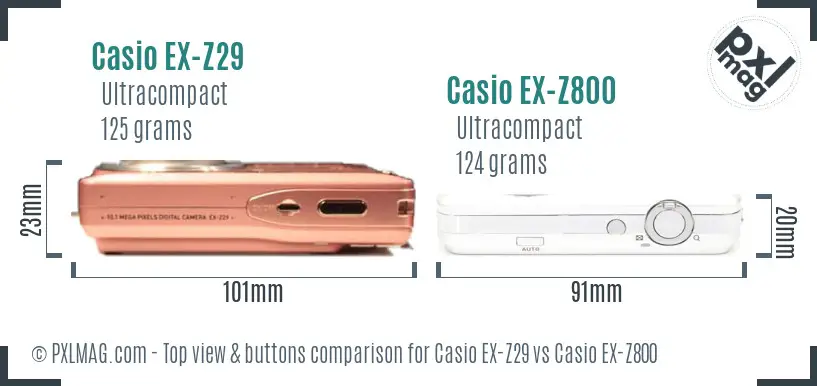 Casio EX-Z29 vs Casio EX-Z800 top view buttons comparison