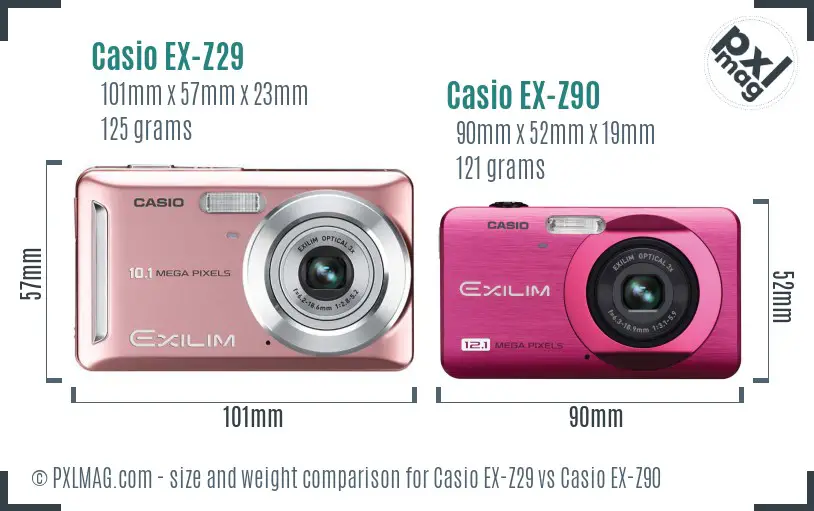 Casio EX-Z29 vs Casio EX-Z90 size comparison
